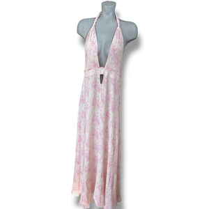 LoveshackFancy Nerida dress White Pink Floral Flowy Halter Neck Maxi Dress XS